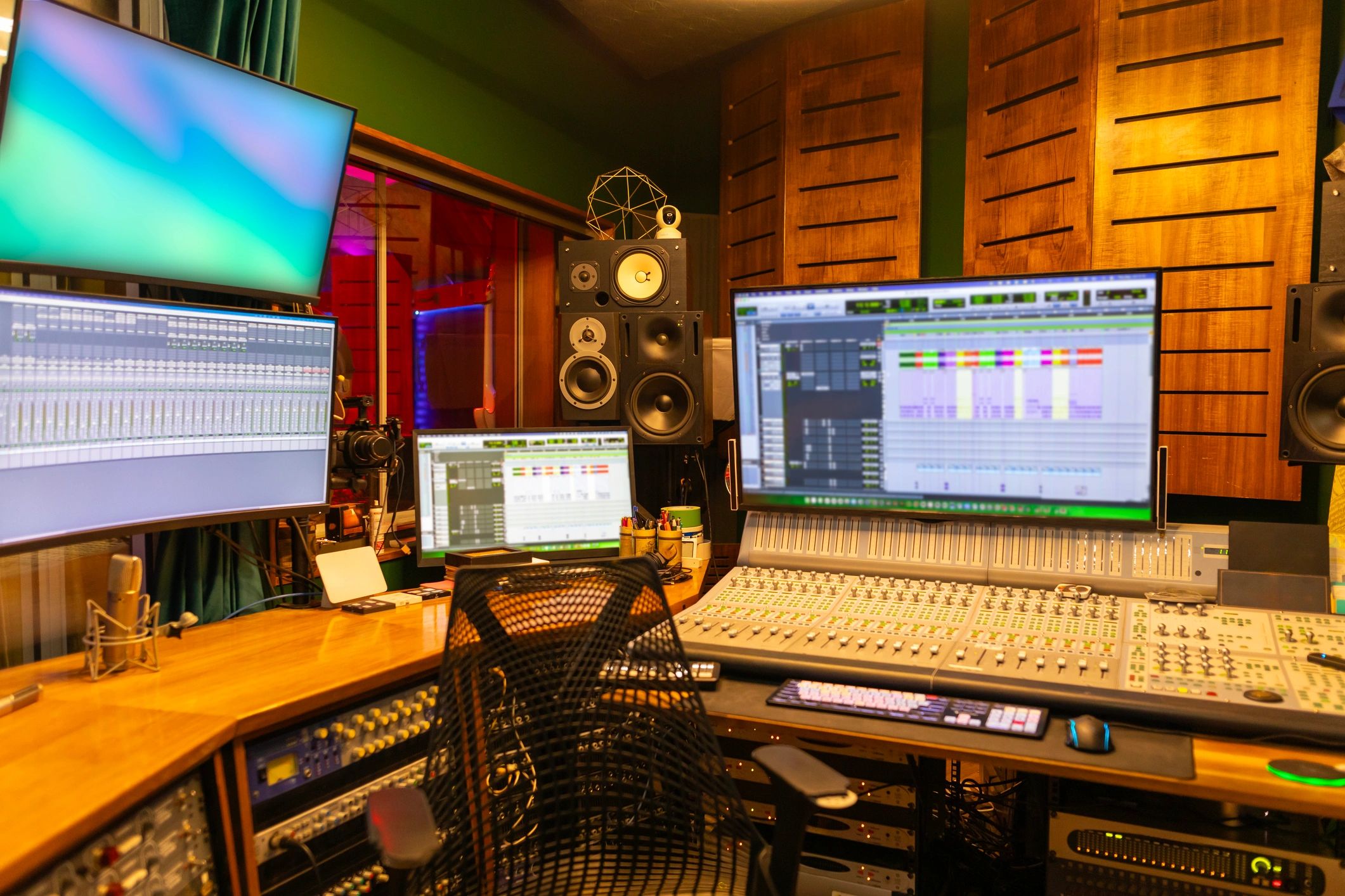 Recording studio equipment setup