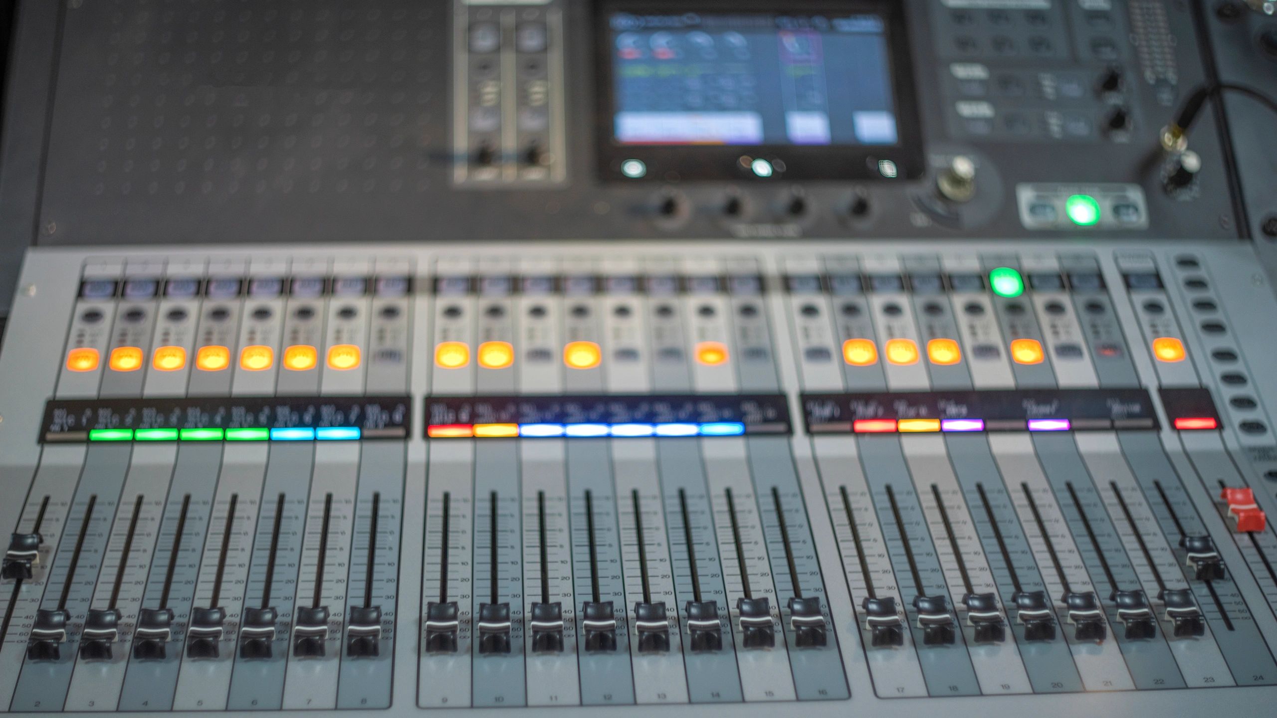 Professional audio mixing console in a studio